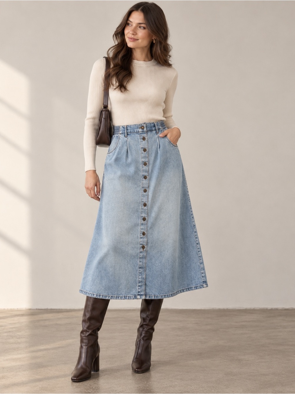 Vintage Classic Elements Distressed Button Front Denim Midi Skirt 12P
